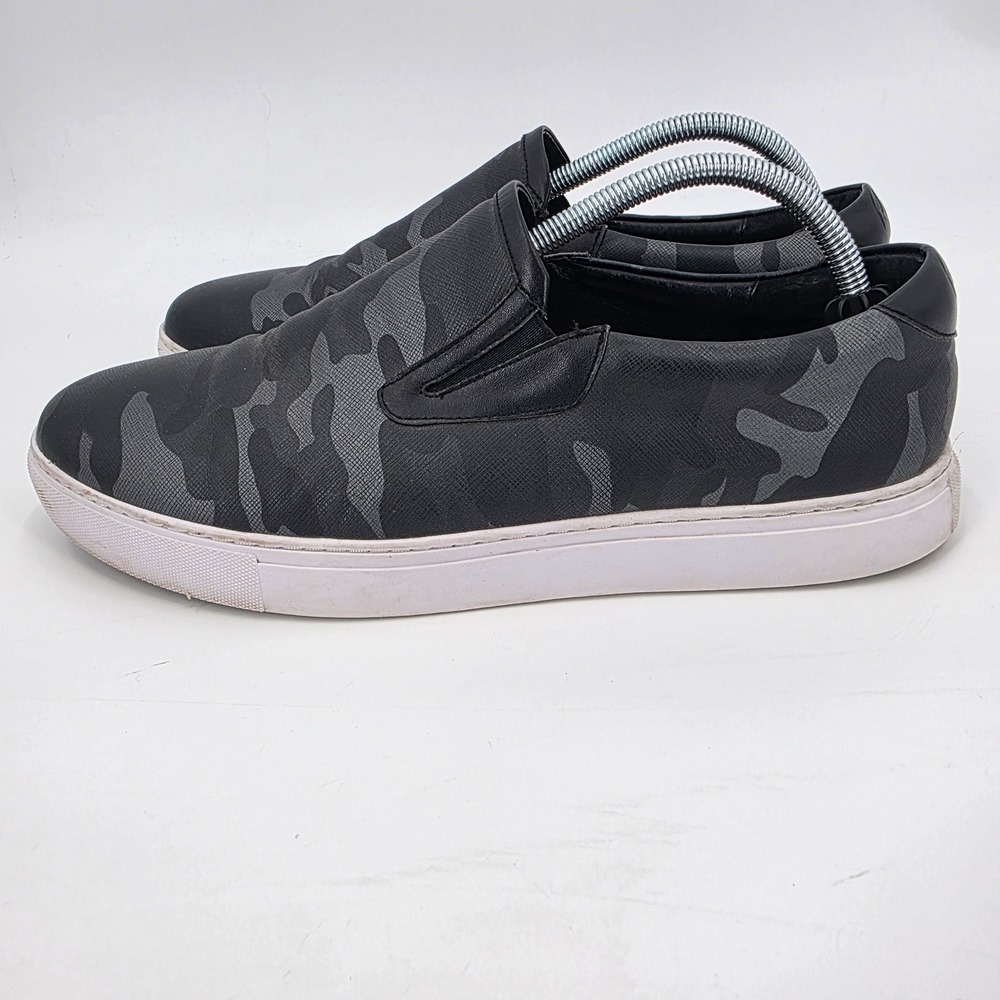 ROBERT GRAHAM BUSTER SLIP ON SNEAKERS MENS SIZE 10 GRAY BLACK CAMO LEATHER FLAT